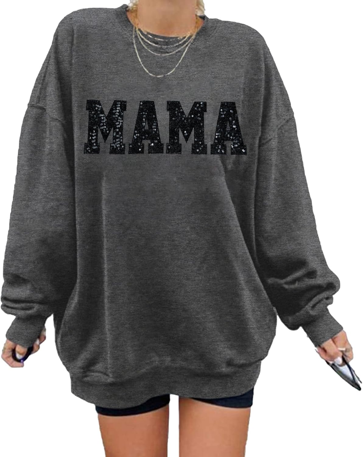 LOTUCY Crewneck Mama Sweatshirt Women Round Neck Casual Oversized Pullover Hoodies Long Sleeve Blouse Tops