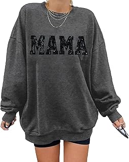 Crewneck Mama Sweatshirt Women Round Neck Casual Oversized Pullover Hoodies Long Sleeve Blouse Tops