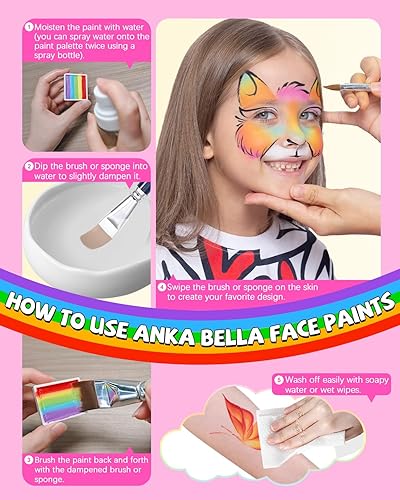Miniatura 7 de Anka Bella Pintura facial de pastel dividida activada por agua, de 2.12 oz, kit profesional lavable no tóxico para niños y adultos, regalo para
