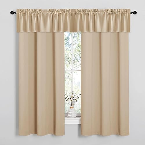 NICETOWN 2 paneles de 46 x 63 pulgadas de largo, cortinas opacas con ojales y 4 paneles de 42 x 16 pulgadas de largo, cenefas opacas para decoración