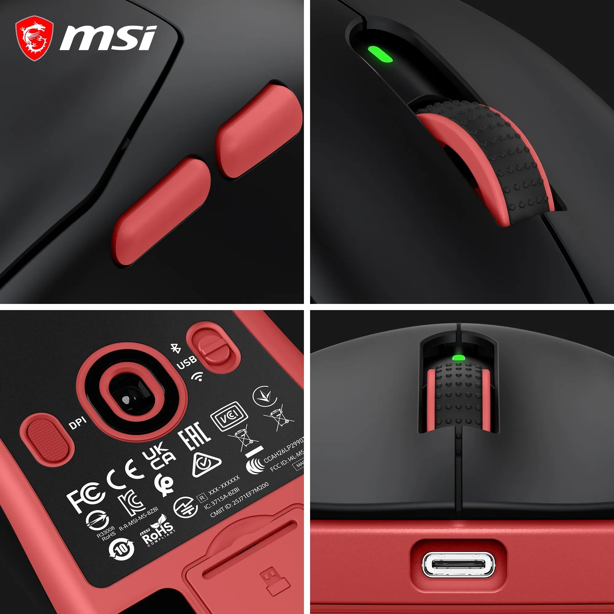 MSI Forge GM340 Wireless Black Bezprzewodowa/przewodowa mysz do gier, 12000 DPI, częstotliwość odpytywania 1000 Hz, symetryczna konstrukcja, 50+ milionów kliknięć, 6 przycisków, autonomia 82 godziny