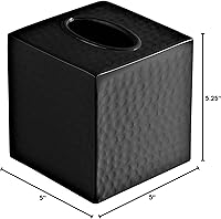 Vista 7 de Monarch Abode Tissue Box Cover Square – Hand Hammered Black Metal Tissue Holder Box for Bathroom Accessory, Aesthetic Decorative Facial Napkin Cube