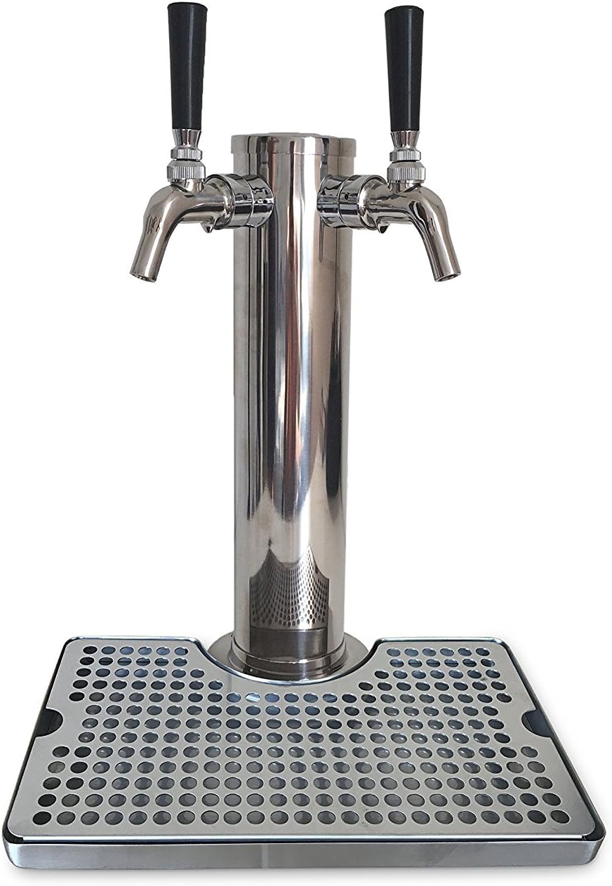 Surface Mount Stainless Steel Beer Drip Tray with Tower Cutout and Non Slip Rubber Pad for Perfect Use with Kegerators, No Drain