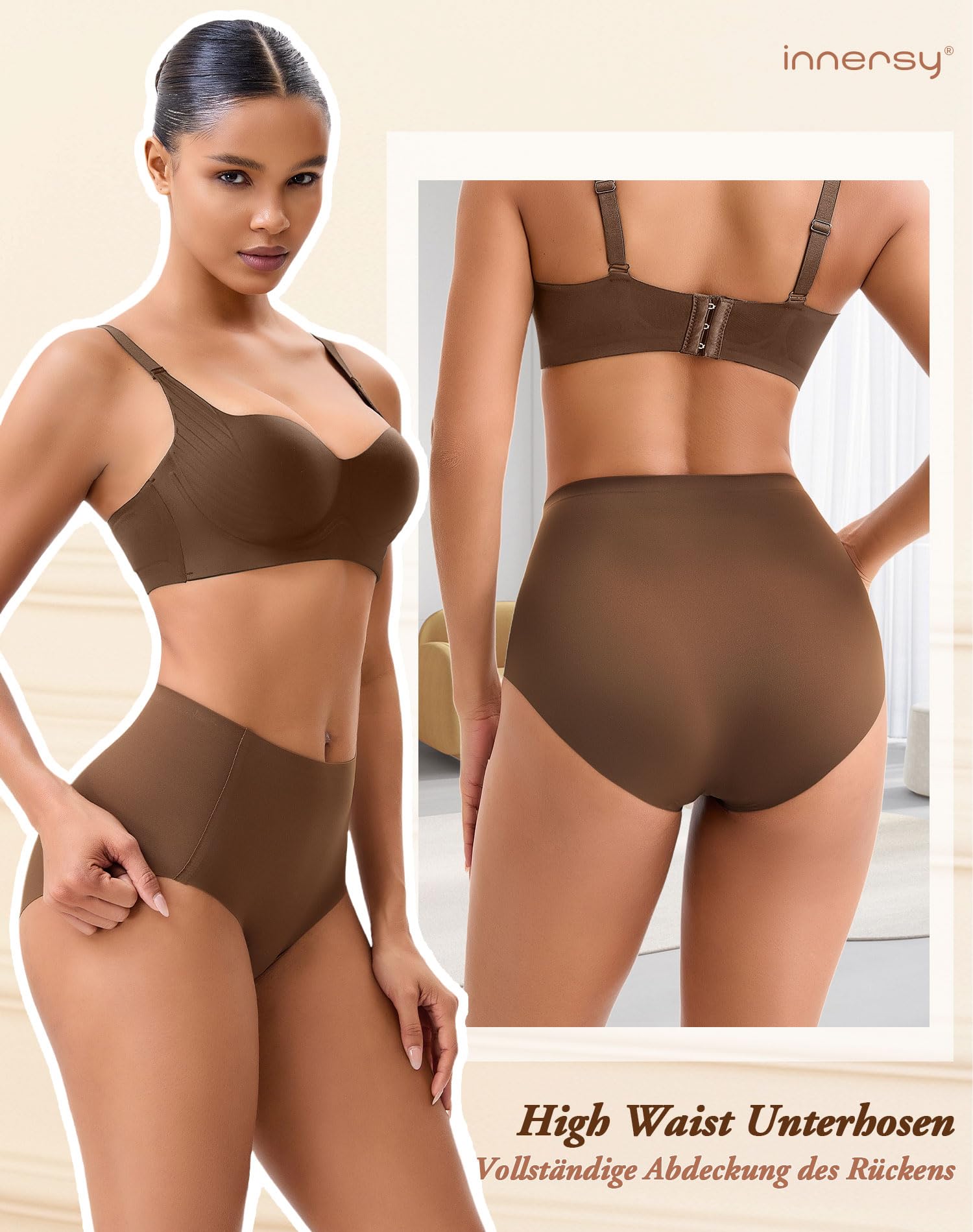 INNERSY Mutande Donna Senza Cuciture Vita Alta Slip Invisibili Microfibra Intimo Comodo Pacco da 3