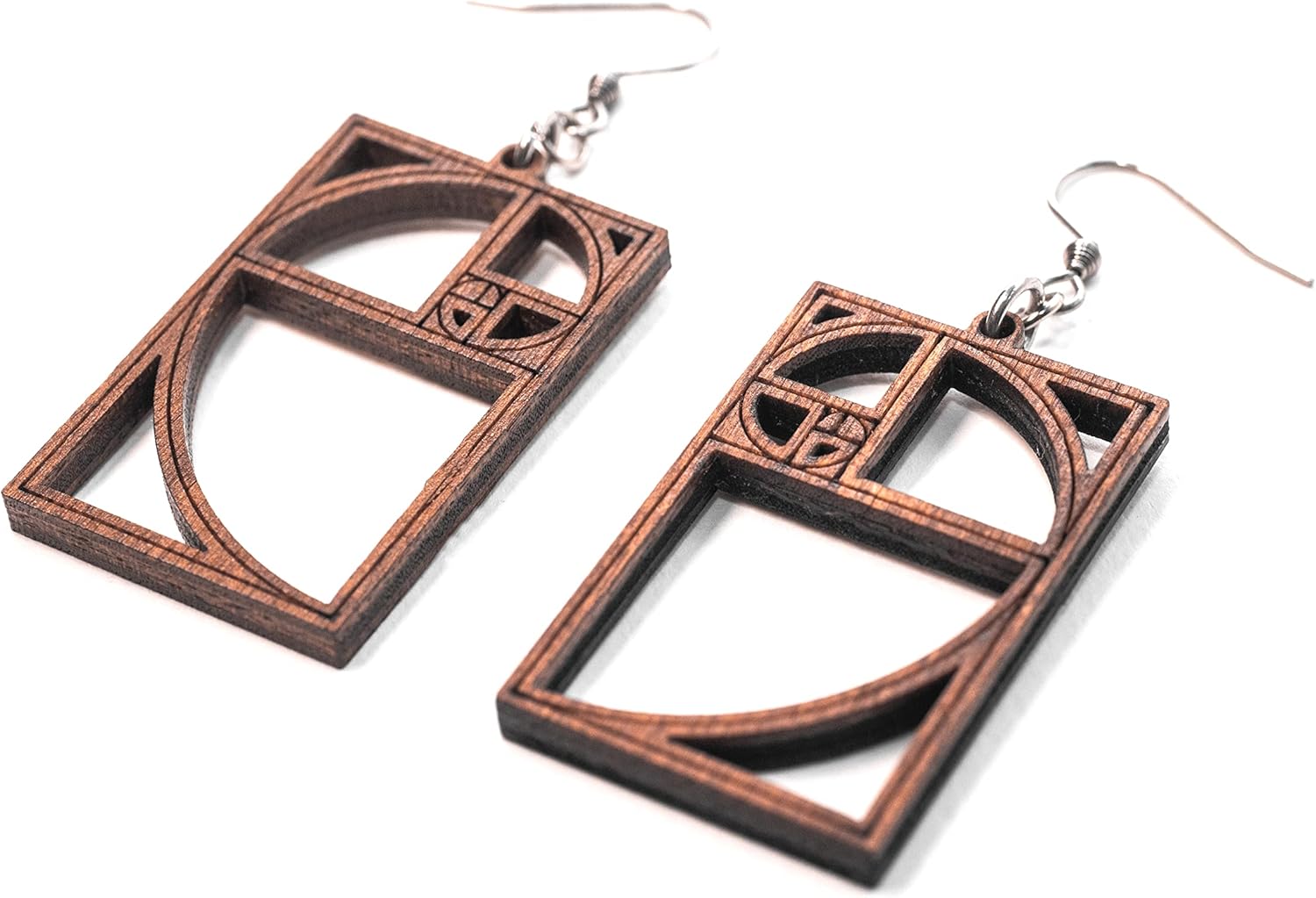 Wooden Rectangle Earrings Fibonacci Golden Ratio, 0g, Inspirational Science Math Jewelry