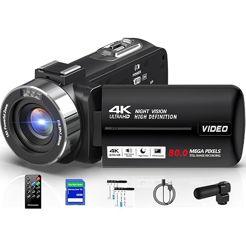 4K Ultra 80MP Video Camera Camcorder 18X Digital Zoom 3.0 IPS Screen Video Recorder Vlogging Camera for YouTube IR Night Vision Camera With 32GB SD Card, 2 Batteries, Remote Control and Microphone