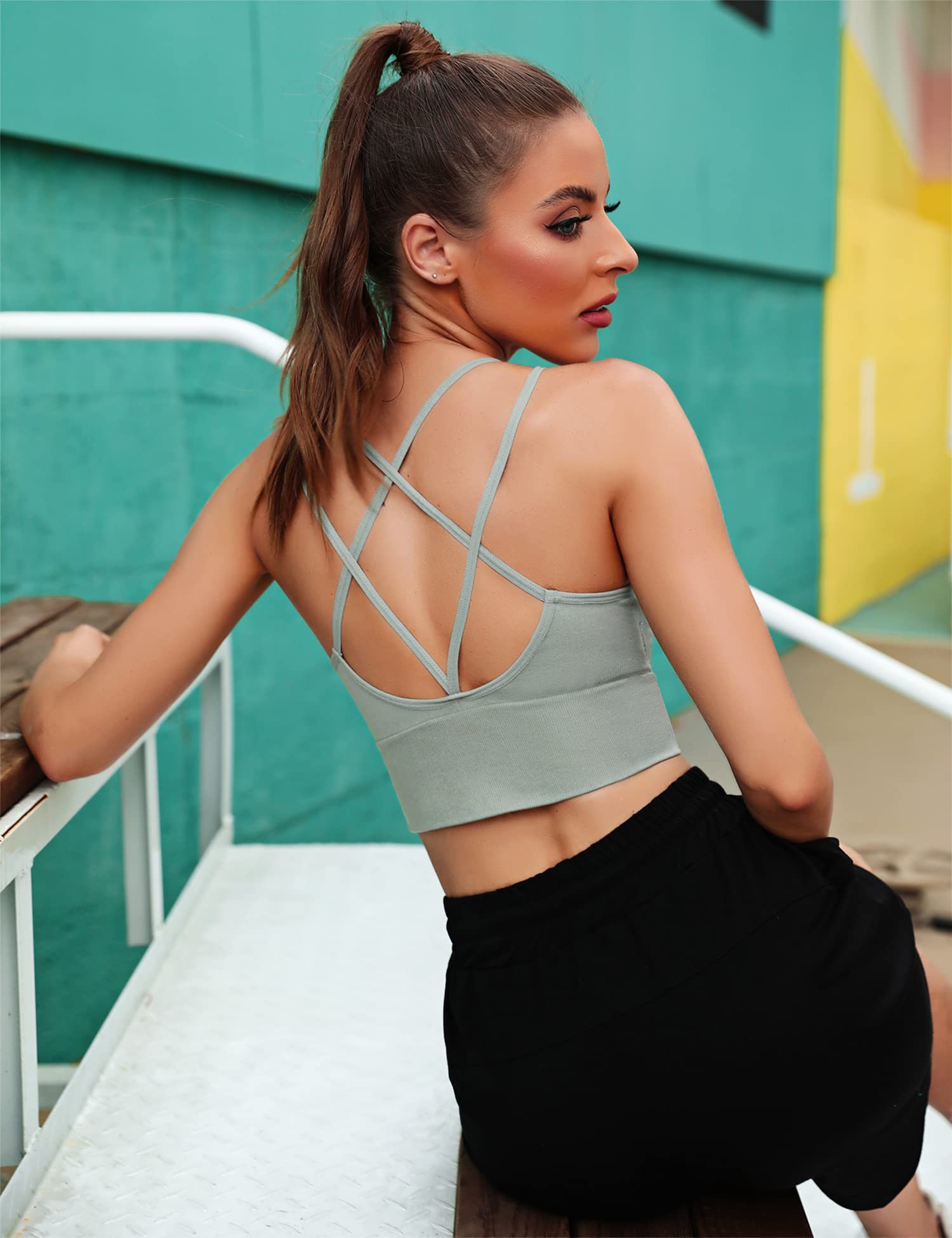 Sykooria Reggiseno Sportivo Donna Top Reggiseno Donna Senza Ferretto con Imbottito Top Donna Fitness Supporto Bustino per Yoga Running S-XL
