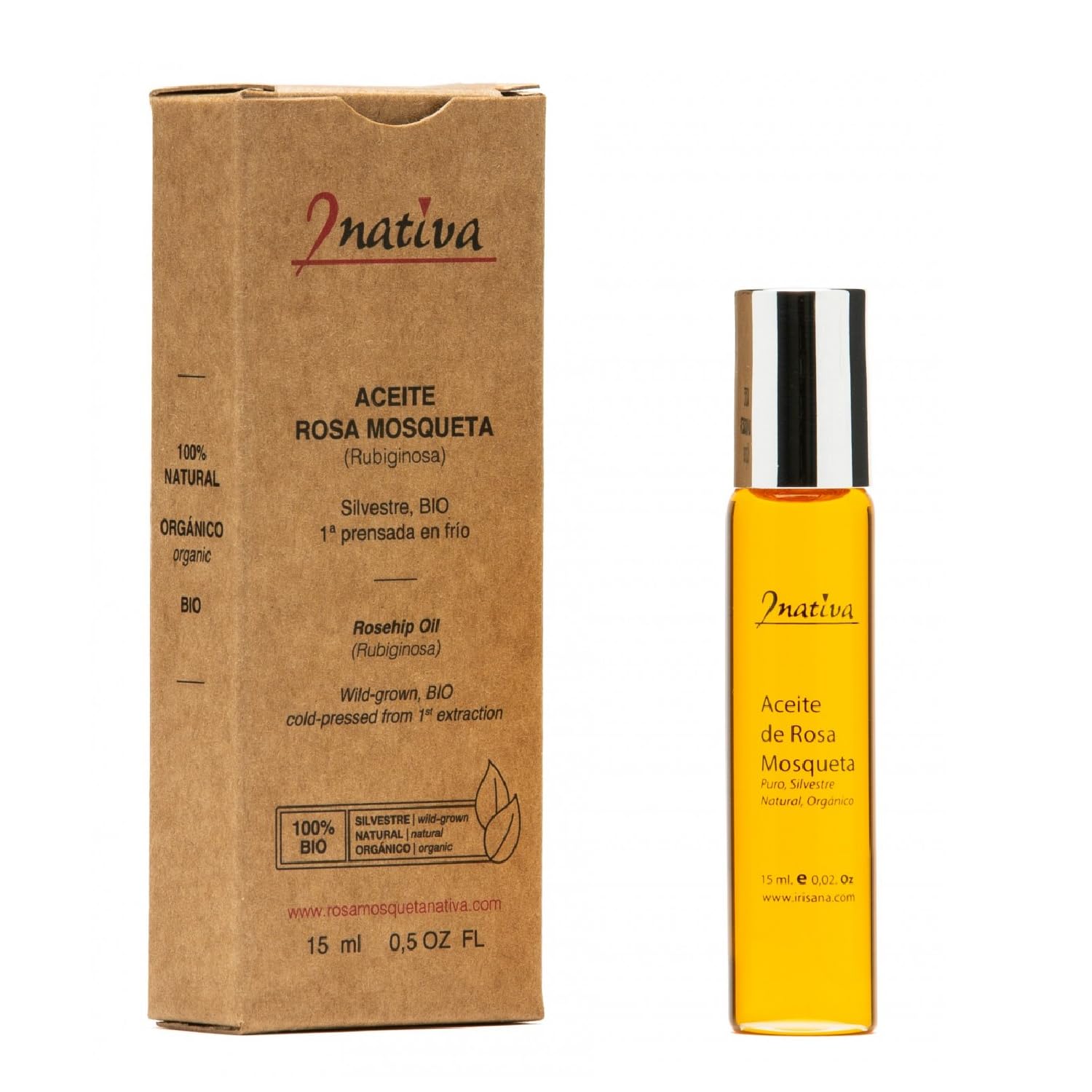 Irisana - Aceite Rosa Mosqueta - Formato Roll-On - 15 ml - 100% Puro y Biológico - Ayuda a Cicatrizar Zonas Pequeñas - Hidrata la Piel en Profundidad