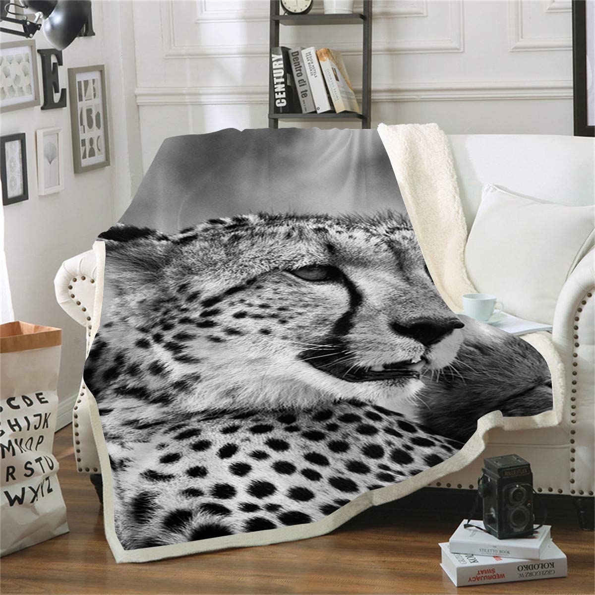 Couverture peluche voyage guépard doux plaid canapé chaud 130x150