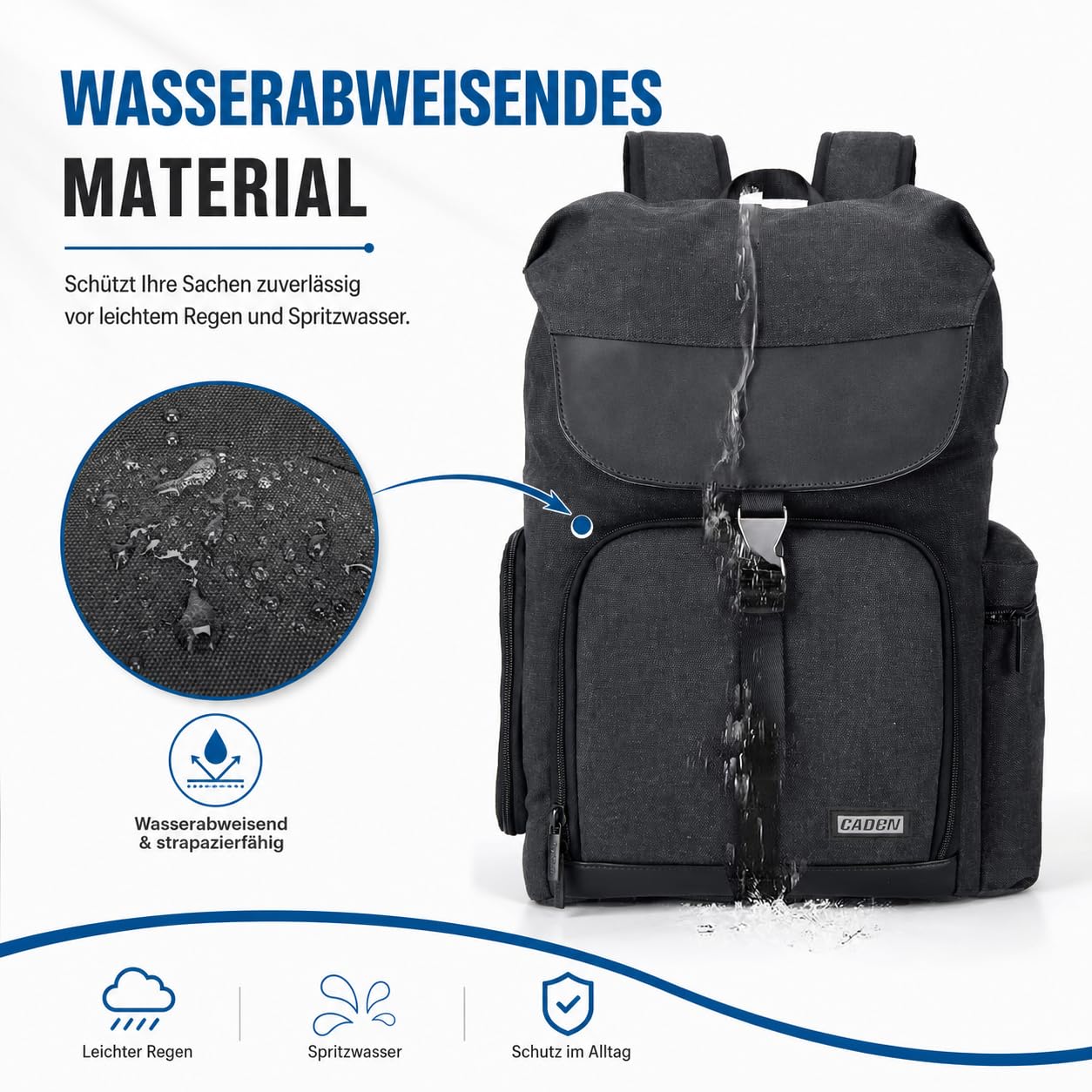 CADeN Imperméable Sac a Dos Appareil Photo, Toile Photographe Sacoche Ordinateur Portable 15.6'' pour Compatible avec l'objectif Canon Nikon Sony Pentax SLR