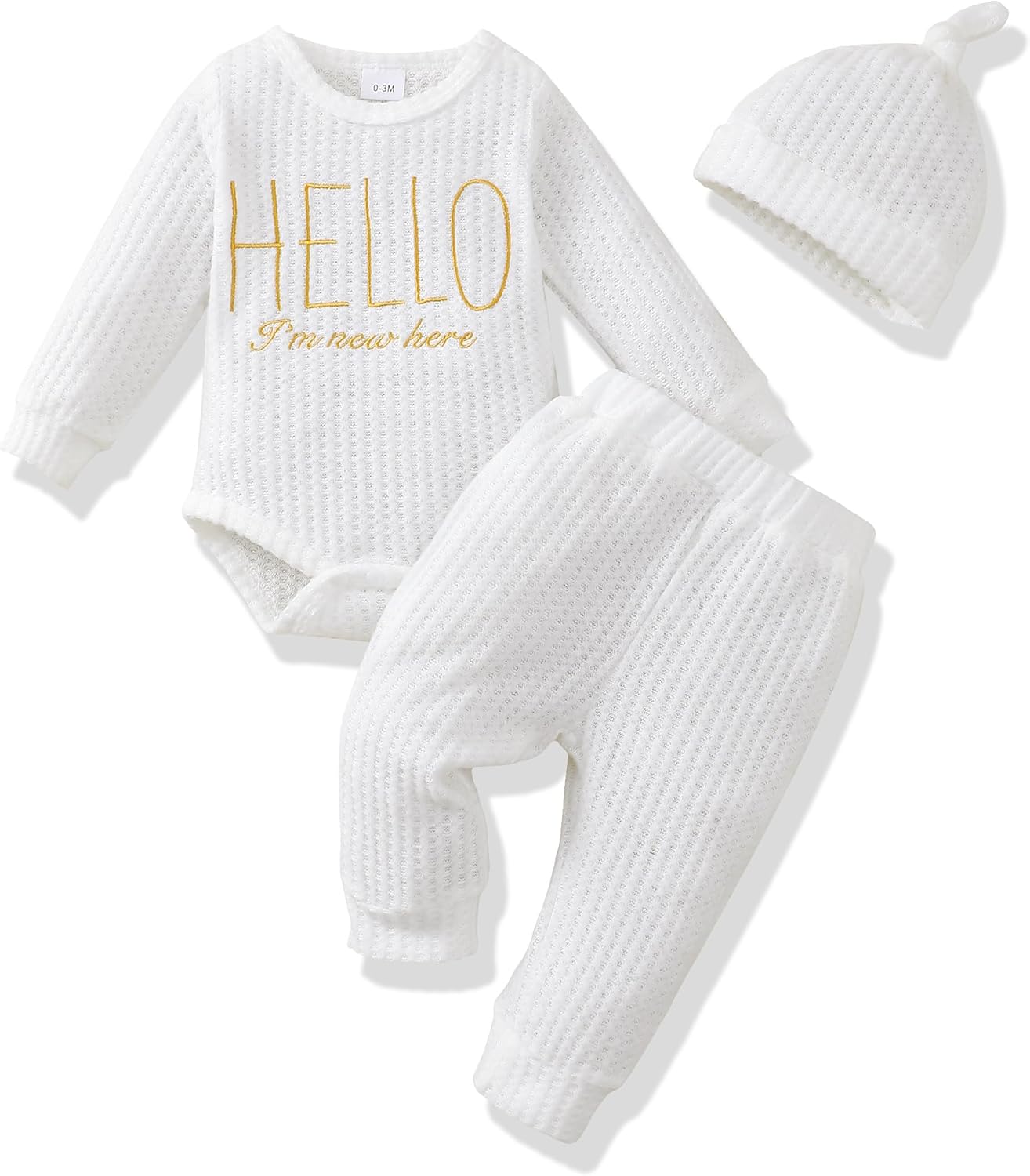 Renotemy Newborn Baby Boy Fall Clothes, Long Sleeve Letter Printed Rompers Plaid Pants Hat Outfits Clothing Set 0-18 Months