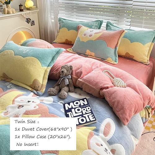 Vista 13 de Juego de funda de edredón a cuadros, funda de edredón floral, funda de edredón esponjosa, funda de edredón Kawaii de dibujos animados de conejo