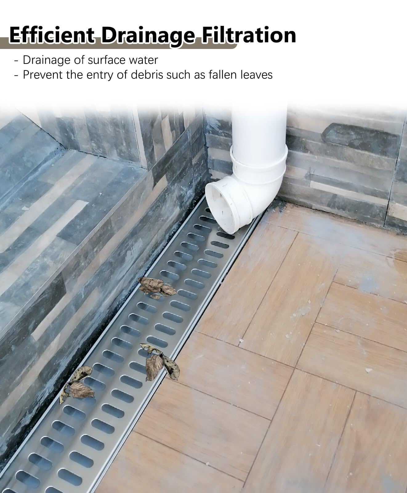 Canal de drenaje estrecho para exteriores, sistema de zanja lineal de 60 x 10 x 4 cm, sumideros de rejilla de acero inoxidable, drenaje de patio fácil de limpiar para una gestión eficiente del agua