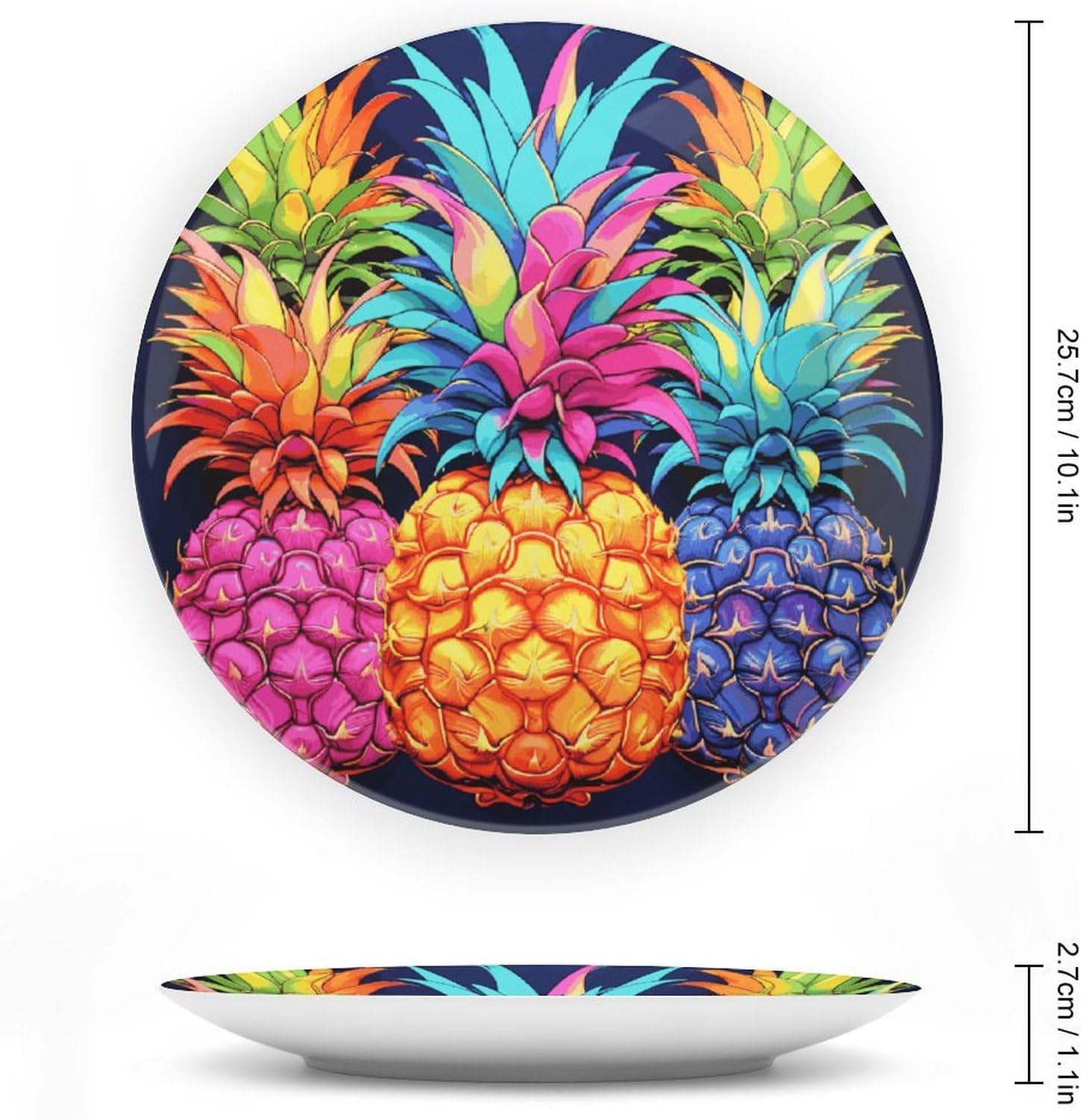 Colorful Pineapple Bone China Decorative Plates 10inch Porcelain Plates with Display Stand Small Desert Plate Ceramic Dinner Dish Decorative Plate for Wall Hanging Bone China Dish