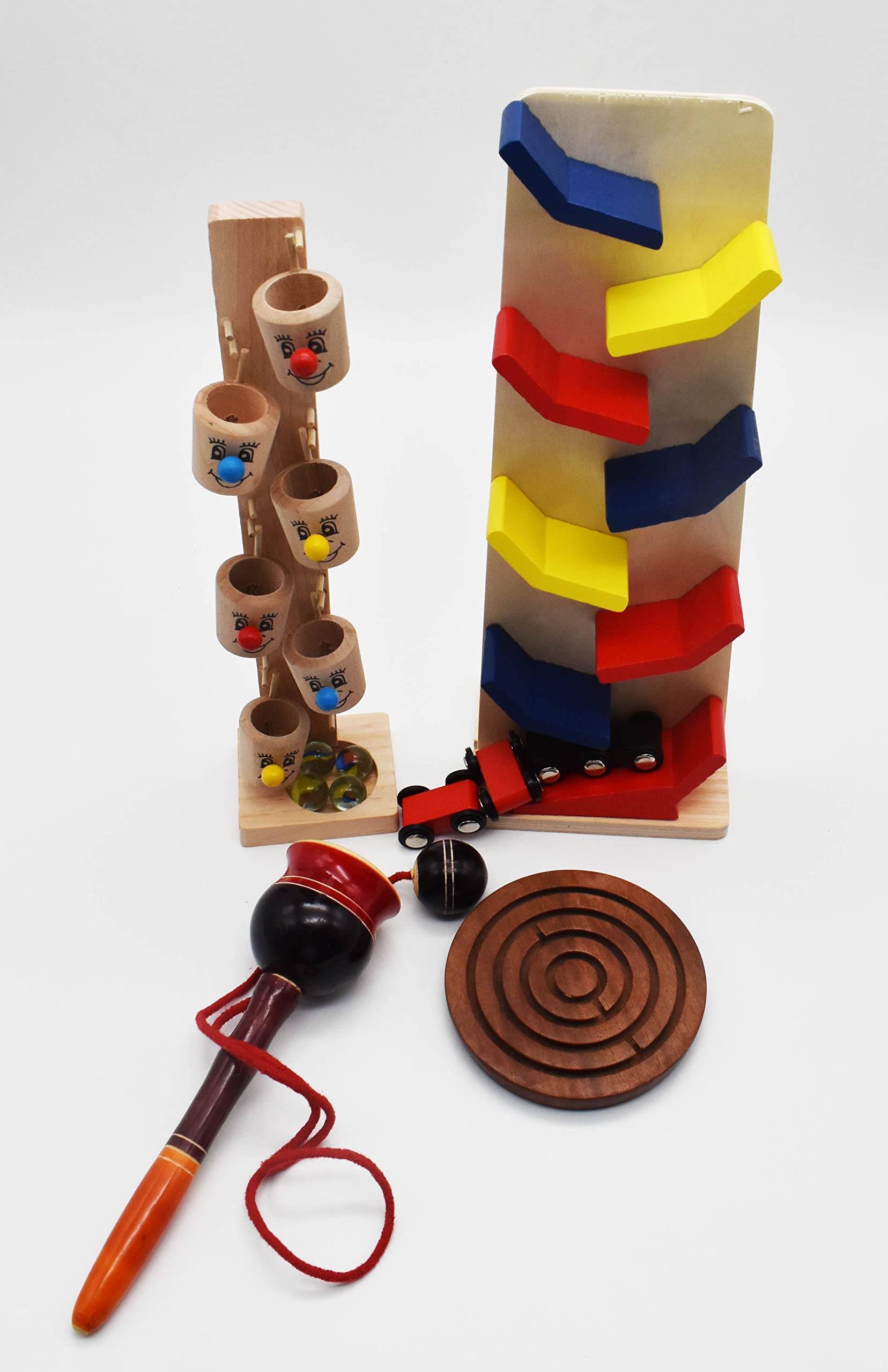 Justandmade Wooden Labyrinth | Marble Slider | Cup & Ball | Slippery Car Toy for Kids- Combo of 4-image-44