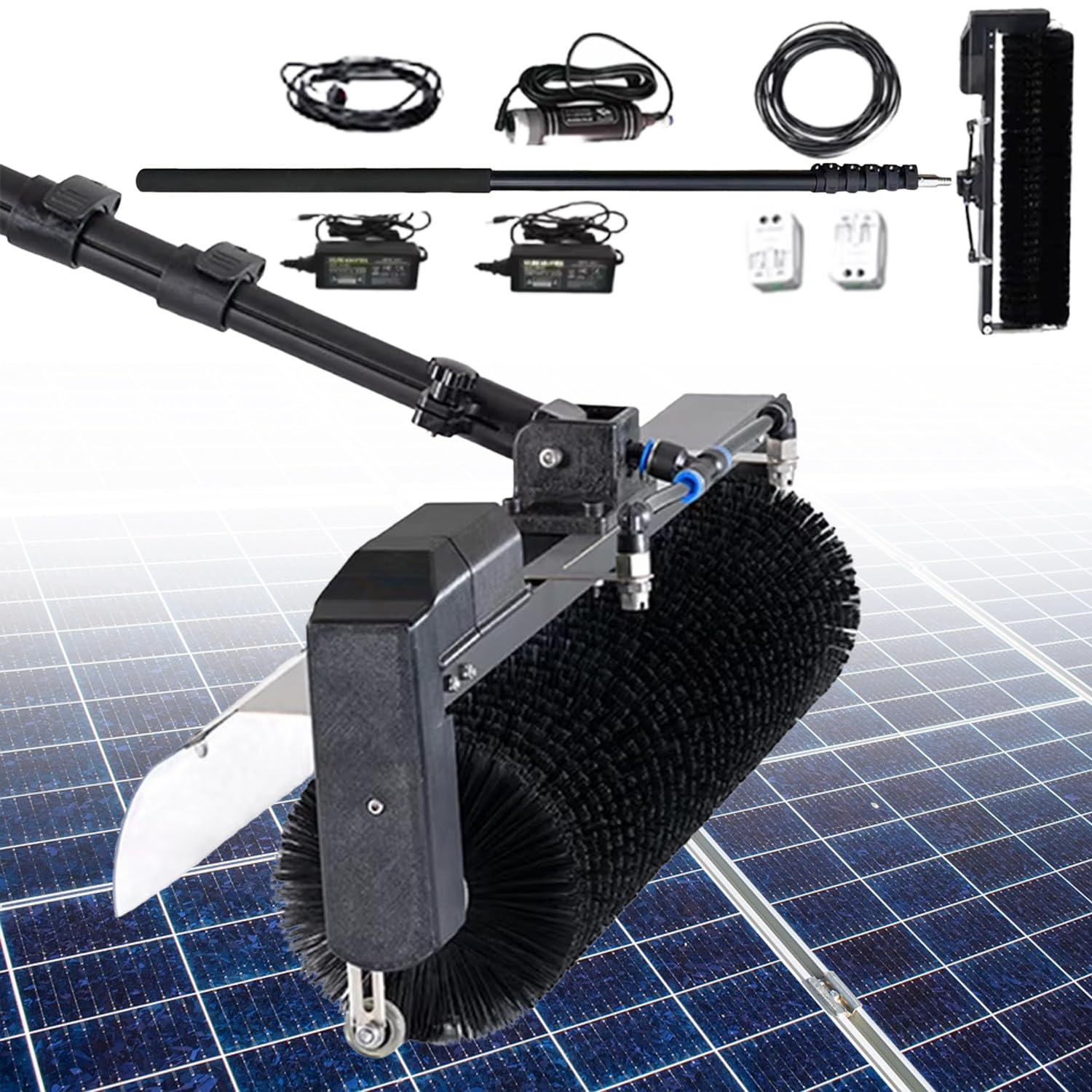 AYCDL Solar Panel Cleaner Brush Kit - 360° Rotating Head, 36mm Telescopic Rod, 60cm Range, 300rpm/min - Efficient Solar Panel Cleaning Tool, Ideal for Home & Commerci,7.5m