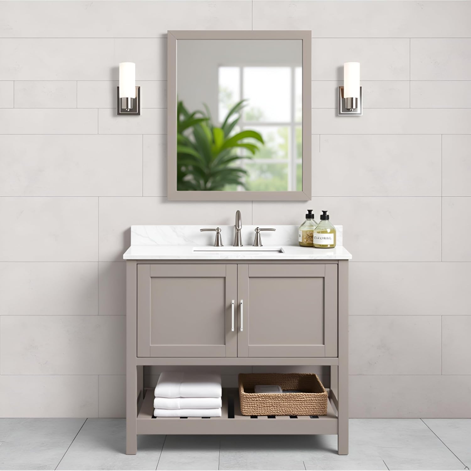 Alaterre Furniture Bennet Bathroom Vanity Without Sink – 36" Freestanding Wood Vanity Cabinet with Soft-Close Shaker Doors, Single Sink Base (Gray)
