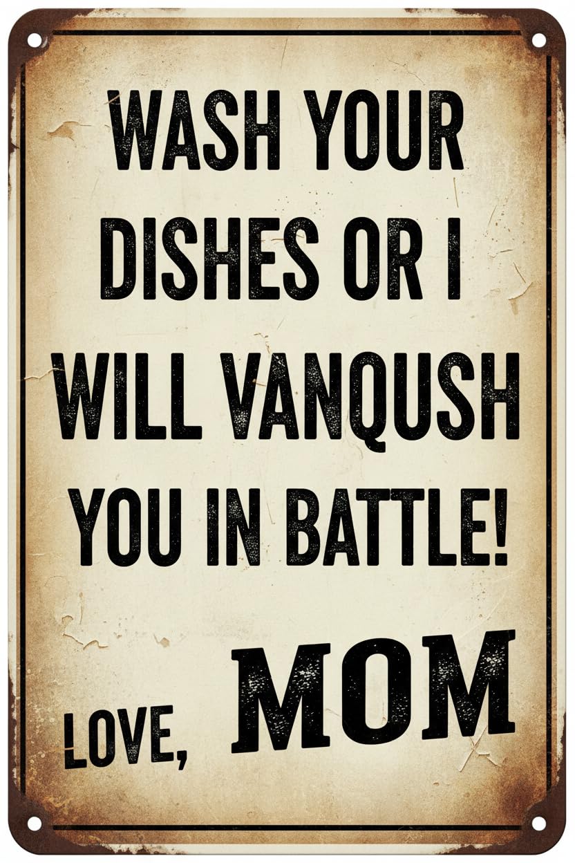 Funny Kitchen Metal Tin Sign, 12x8 Inch, Wall Home Dcor- Bar Wash Your Dishes Signed Mom Vintage Signs Aluminum Plates Printed