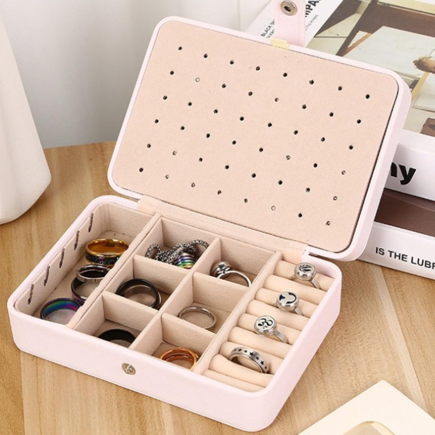 1Pc Luxury Travel Jewelry Box Portable Storage Organizer Used for Home Bedroom Bathroom Kitchen Aesthetic Decoration Jewelry Storage-WHITE