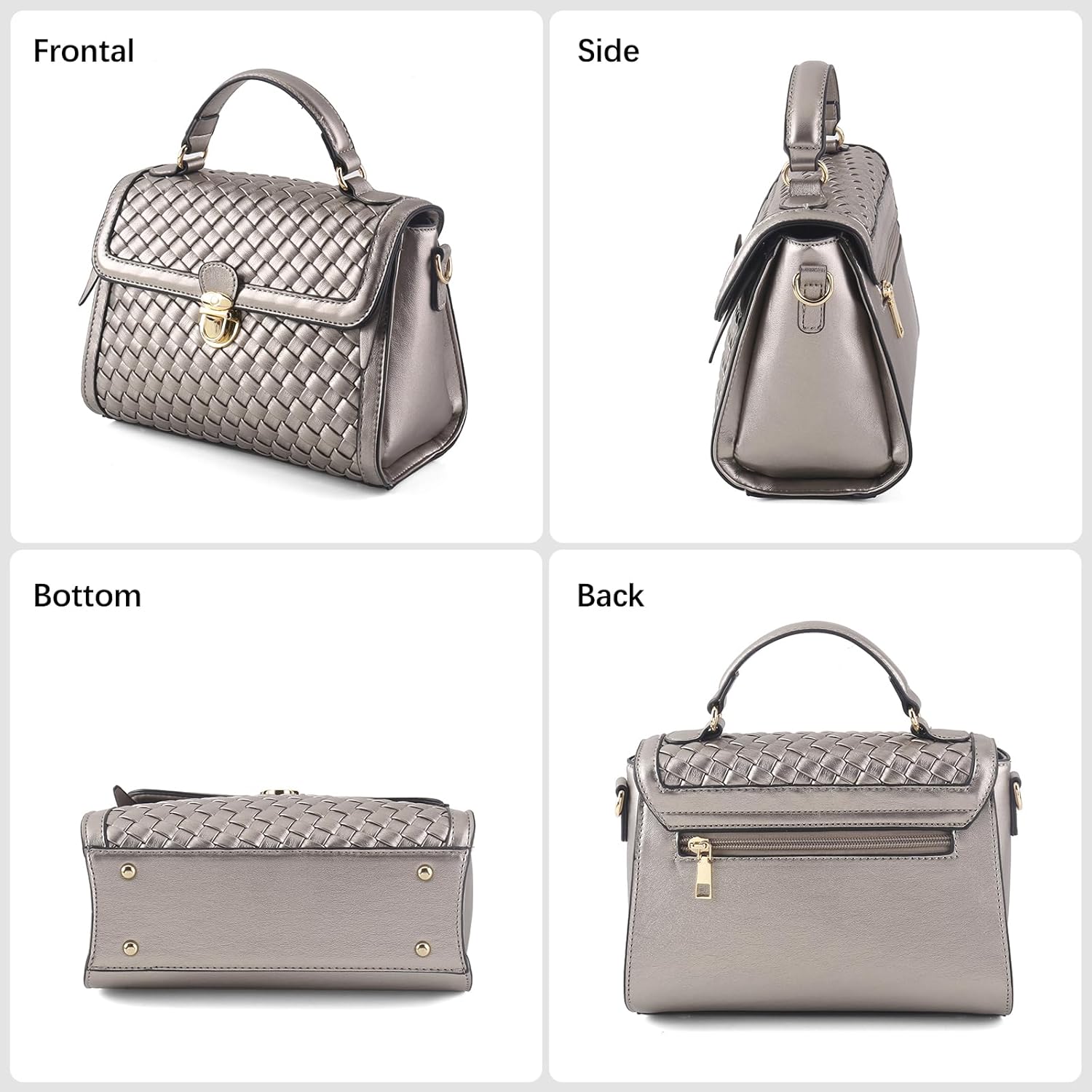 Woven Purses For Women Crossbody Shoulderbag Vegan Leather Handwoven Top Handle Satchel Zip Cross Body Purse - Image 3