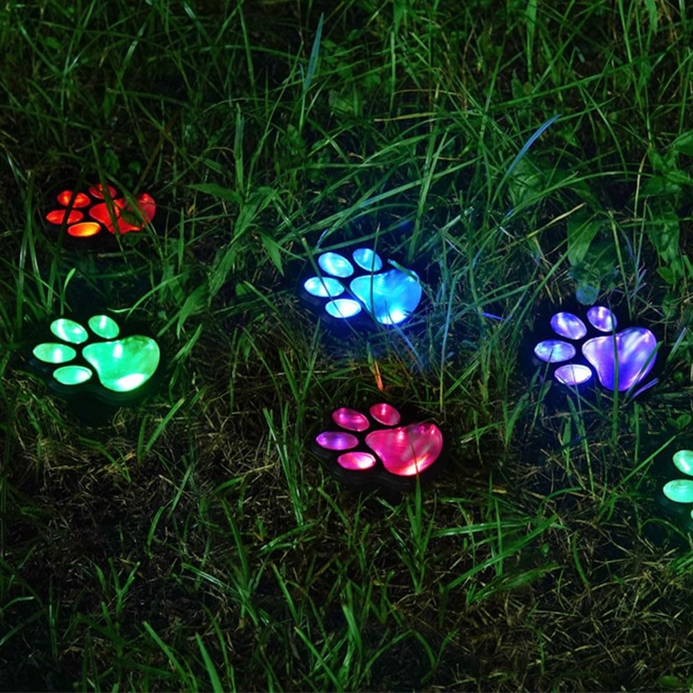 WheatThrive Paw Print LED Solar Lights, Waterproof Solar String Lights Vibrant Garden Solar Lights Dog Cat Decorative Lamp for Outdoor(Colored Light)