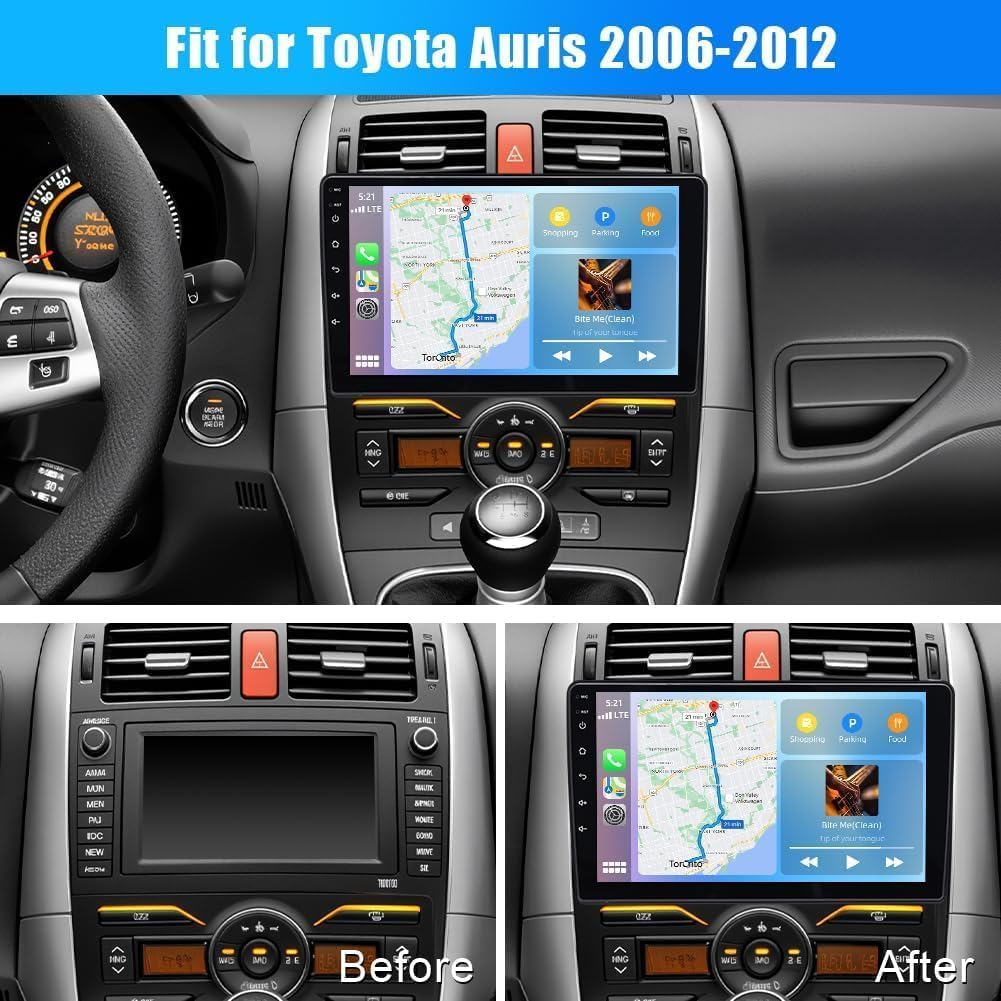 4+64G 7 Zoll Autoradio für Toyota Auris E150 2006-2012 Car Radio 2 DIN Android 14 Avec Wireless Carplay Android Auto GPS Navi Bluetooth WLAN FM/RDS SWC Rückfahrkamera MIC