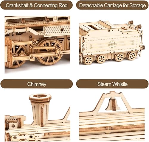 Miniatura 3 de ROKR Rompecabezas de madera 3D para adultos, kits de modelo de tren mecánico, rompecabezas de acertijos, kits de construcción de vehículos, regalo