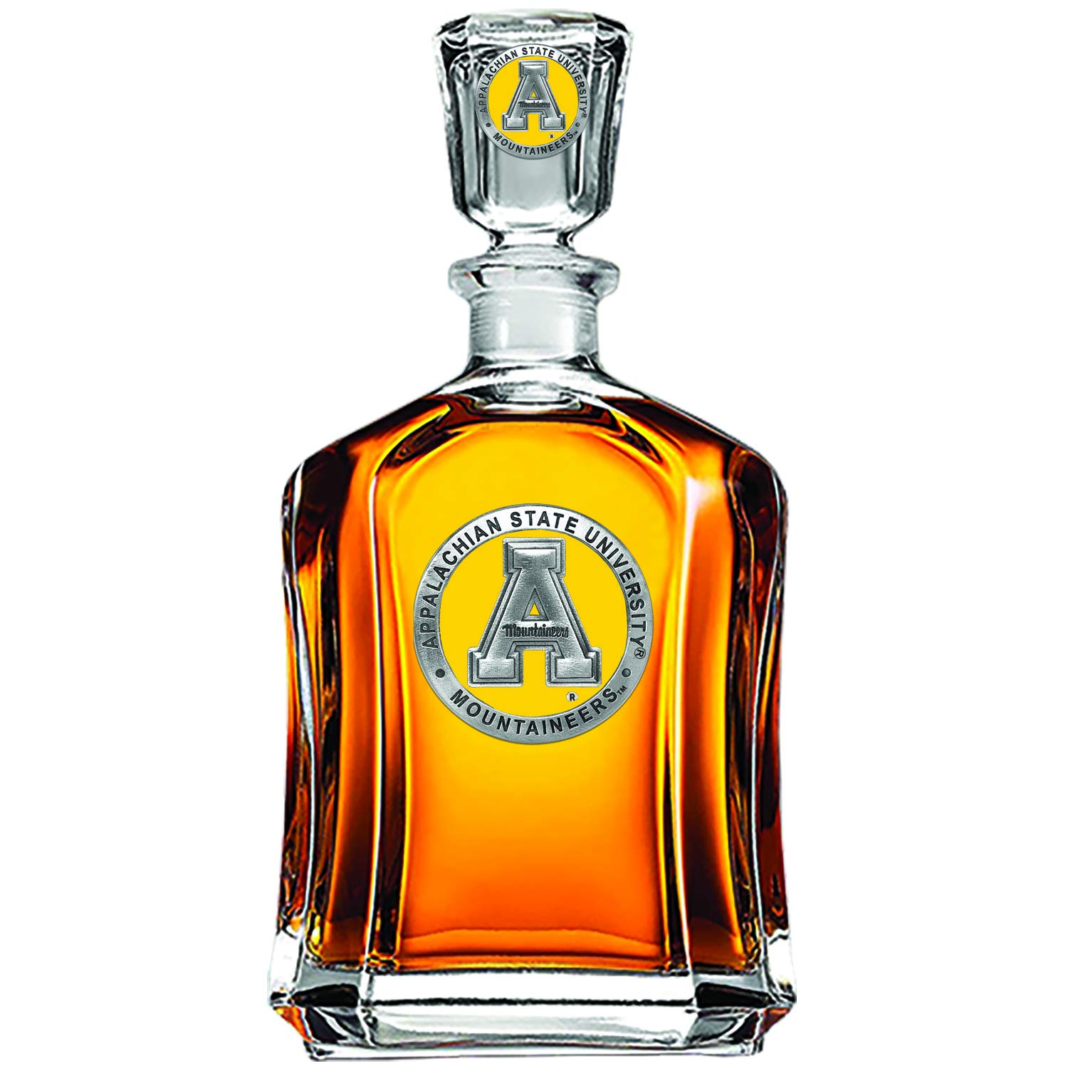 Heritage Pewter Appalachian State University Capitol Decanter | 24 OZ Whiskey Decanter for Liquor with Airtight Stopper | Expertly Crafted Pewter Glass Clear