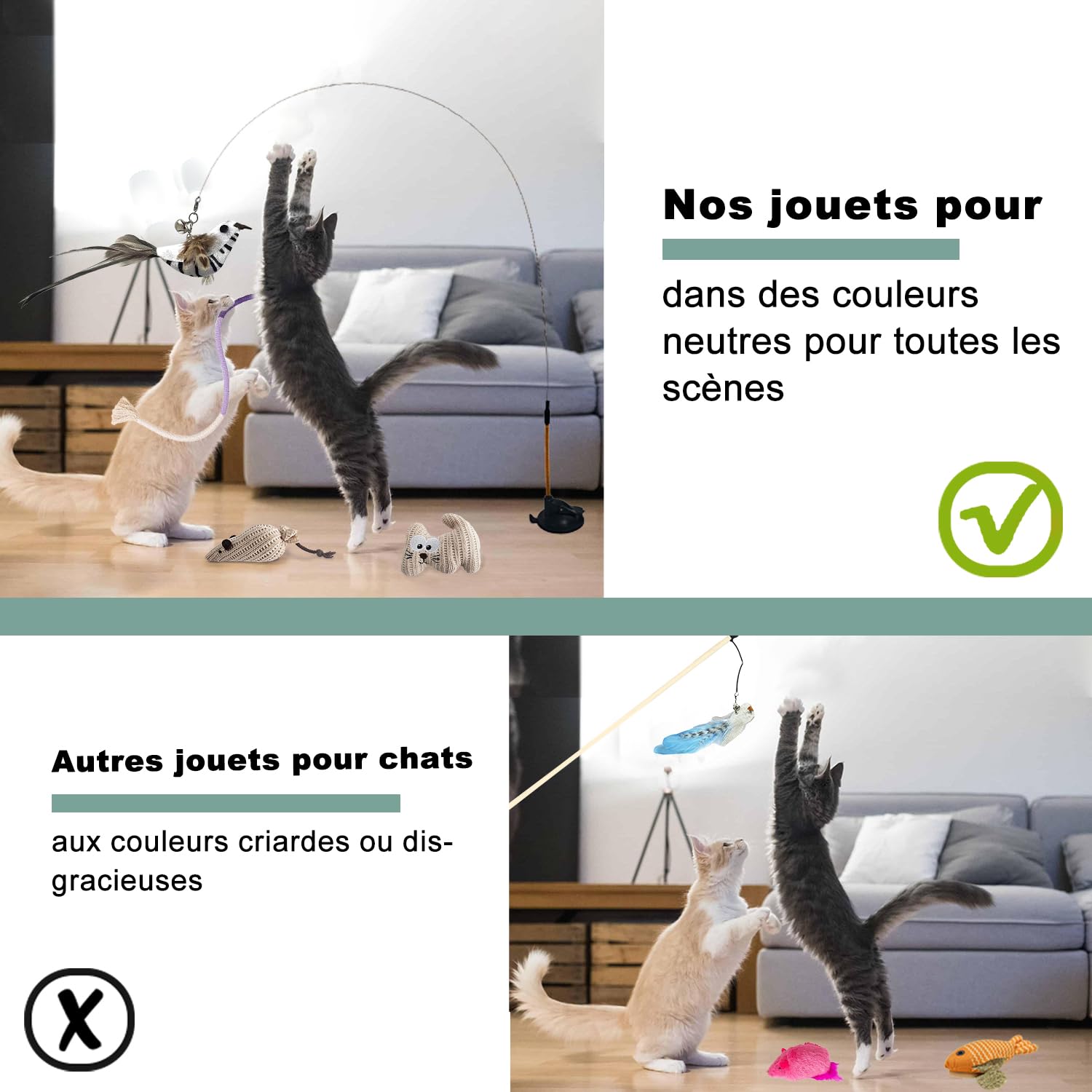 7-en-1 Jouet Chat Interactif, Ventouse Collante Lavable, Jeu pour Chat Oiseau Qui Bouge Interieur, Jouets Suspendus pour Chats, Bâtonnets Herbe à Chat et Corde à Mâcher, Oreiller en Peluche