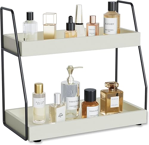 ZGO 2-Tier Bathroom Organizer Countertop, Faux Leather Bathroom Organizers and Storage, Bathroom Countertop Organizer Makeup Organizer for Vanity