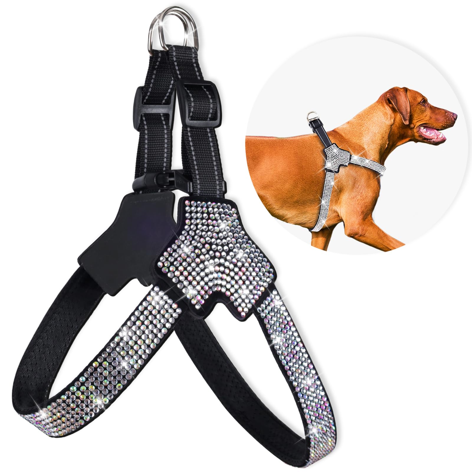 WOOFUU Sparkly Rhinestones Y-Shape Pet Dog Harness Size XL – Fashionably Functional Gear for Trendsetting Dogs Everywhere