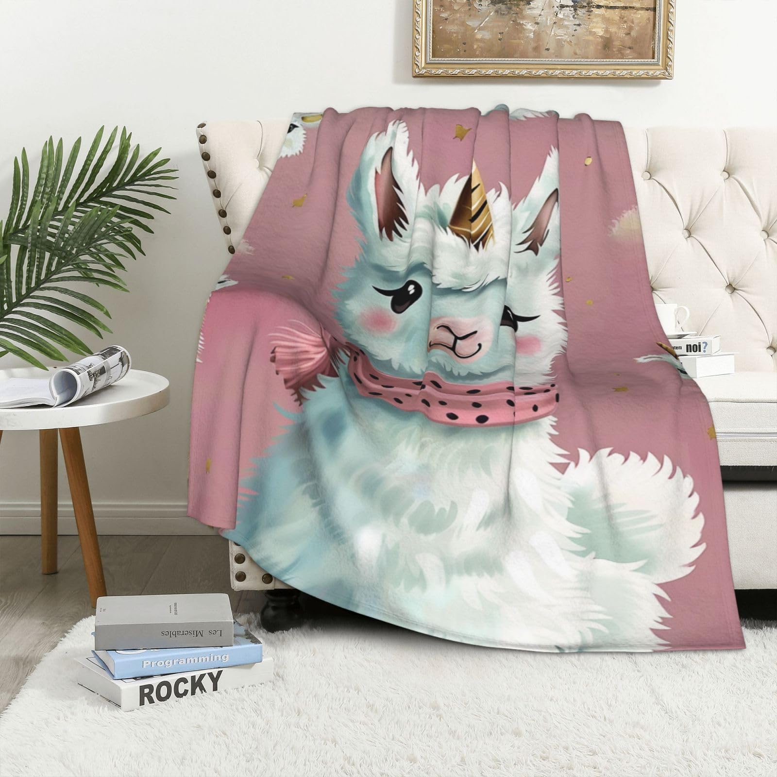 Couverture en flanelle lamas pour cocooner sur le canapé ou au bureau