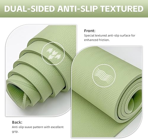 Miniatura 2 de Tapete de yoga grande grueso, 76 x 32 x 0.31 pulgadas de ancho, tapete de ejercicio POE con superficie antideslizante y correa de transporte,