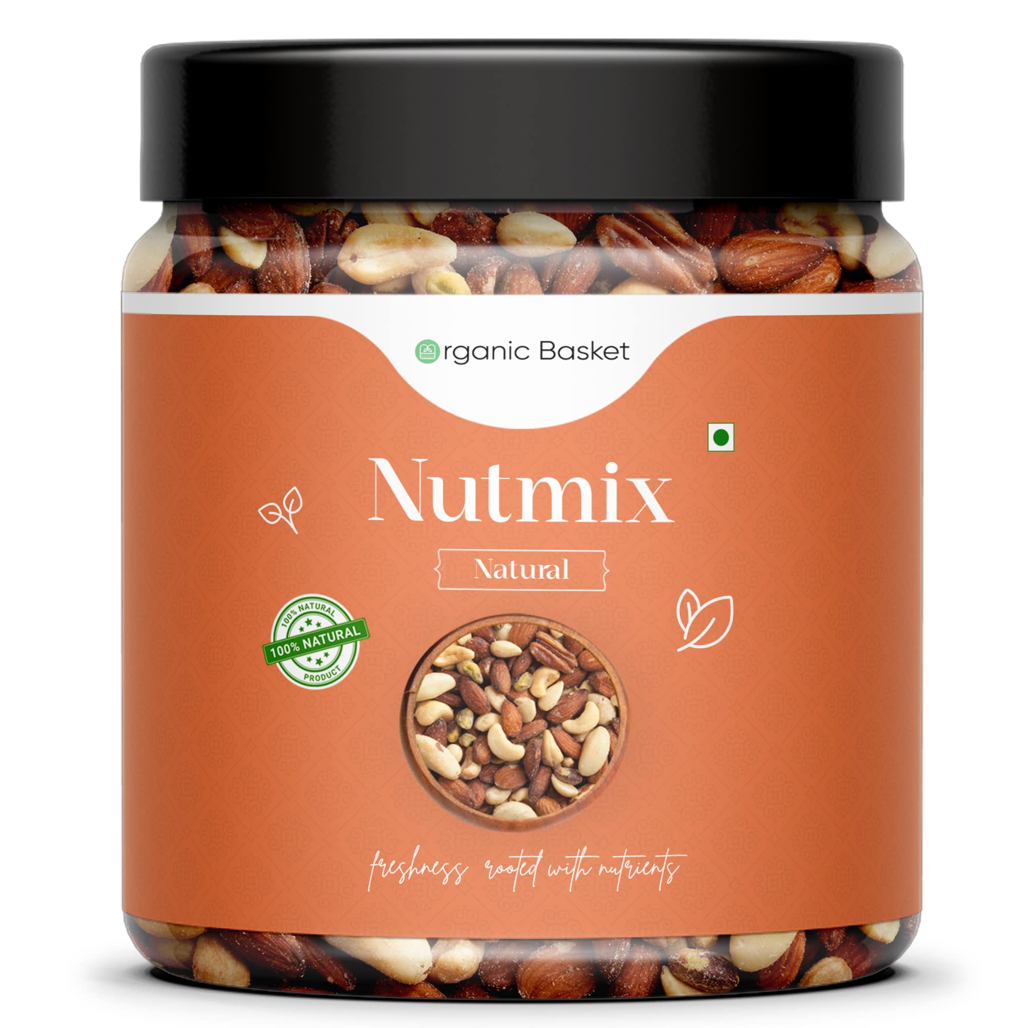 Organic Basket Healthy Trail Mix 1 kg - Almonds | Cashew | Raisins | Black Raisins | Pumpkin | Sunflower | Flax Seeds | Healthy Snack | Nuts and Dry Fruits (Jar Pack)