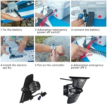 COUCHO Surfboard Electric Fin, SUP Fin Rechargable Electric Fin Stand Up Paddle Board, Portable Underwater Thruster Surf Board, Paddle Board Push Motor Fin with Remote Control, Adjustable Speed