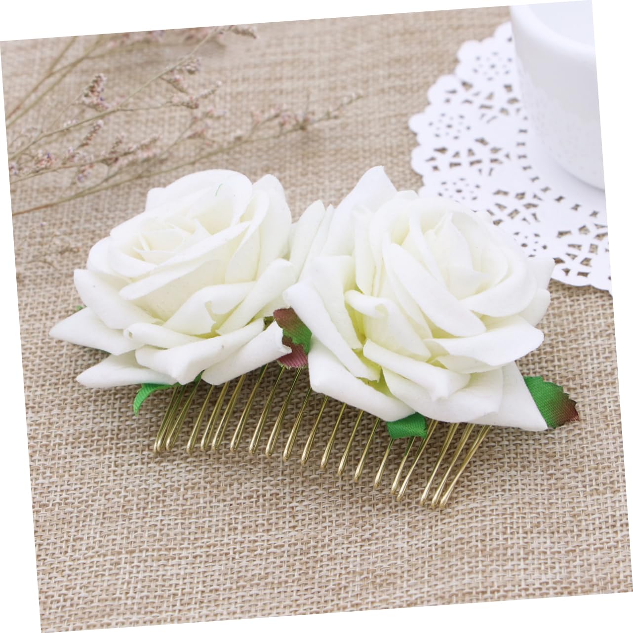 FRCOLOR Rose Flower Hair Comb Floral Hair Accessory for Women Girls Wedding Bridal Headpiece Beige Elegant Ornament for Parties - Image 4