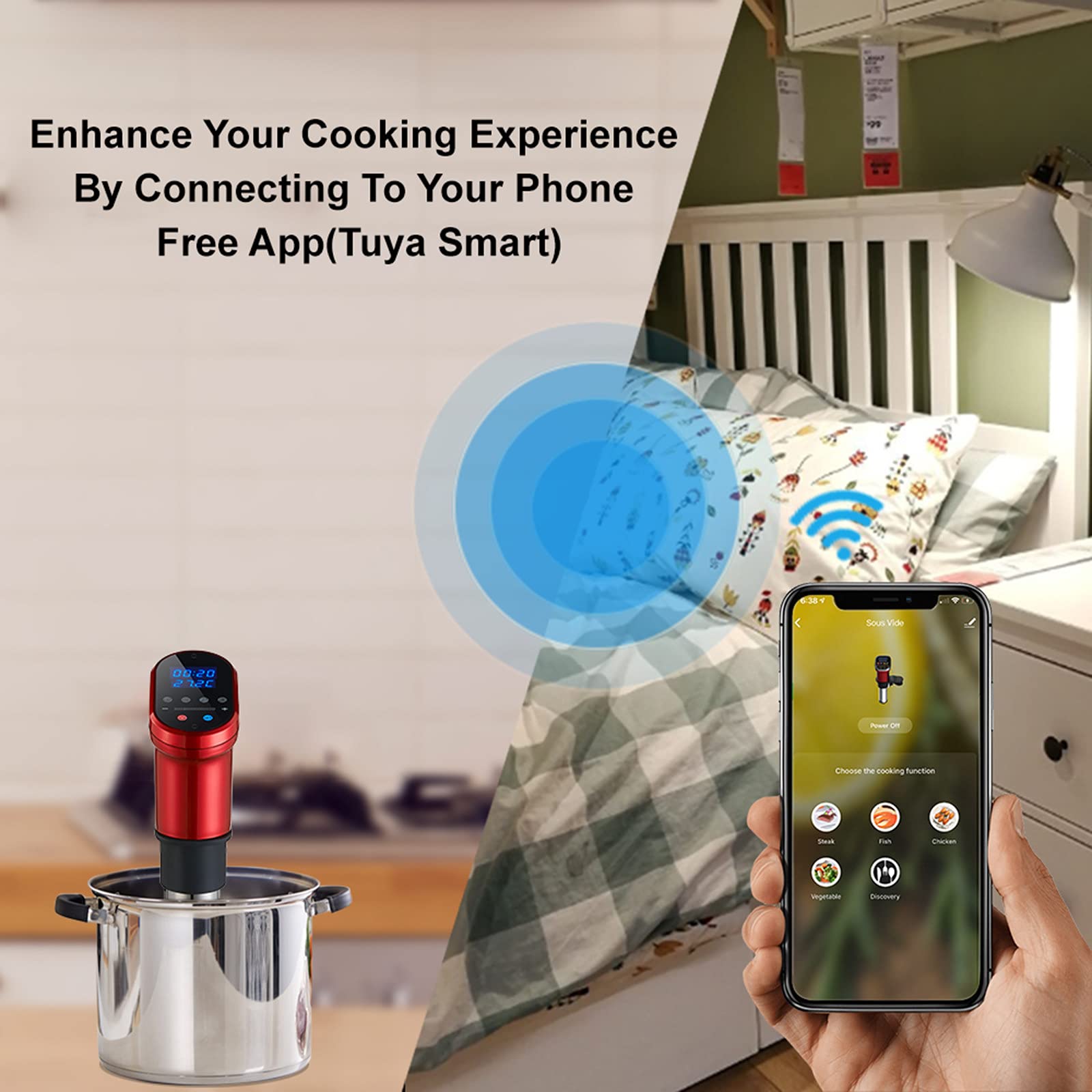 1200W Sous Vide WiFi Cocedor de precisión Cocedor de precisión Circulador de inmersión, Cocedor de alimentos al vacío,Black