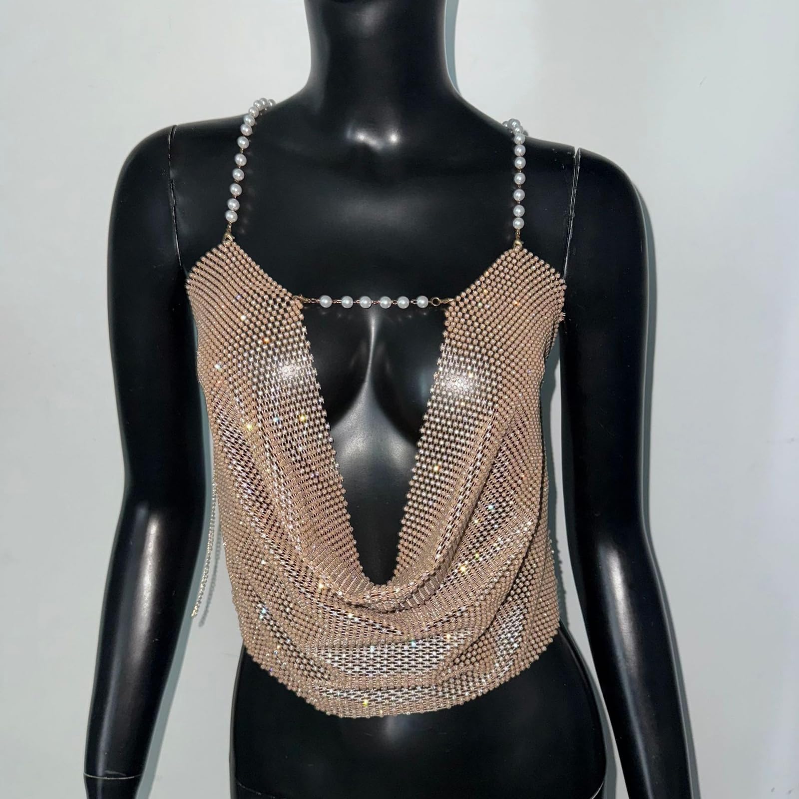 Top Cami Donna in Paillettes Metalliche Senza Maniche Halter Y2k Crop Top Glitter Club Discoteca Festa Rave Outfit