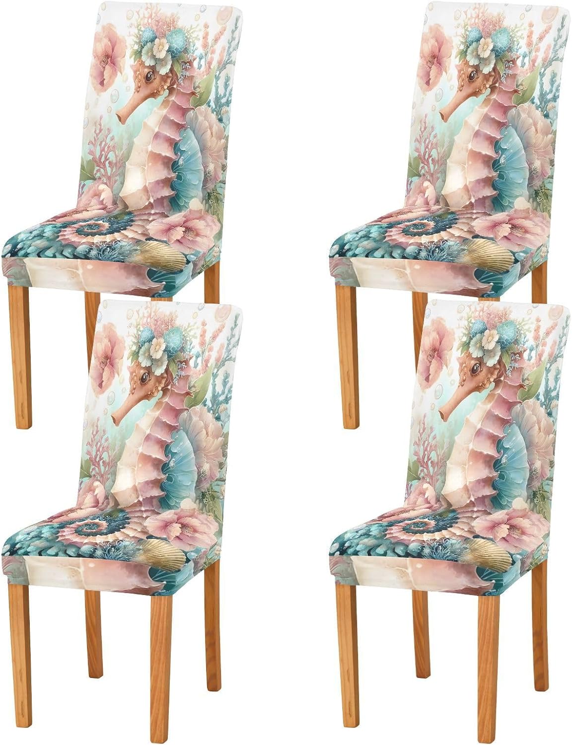 ALAZA Chair Covers for Dining Room, Beautiful Seahorse Stretch Chair Cover Sets Chair Protector Removable Washable for Ktichen Restaurant Hotel
