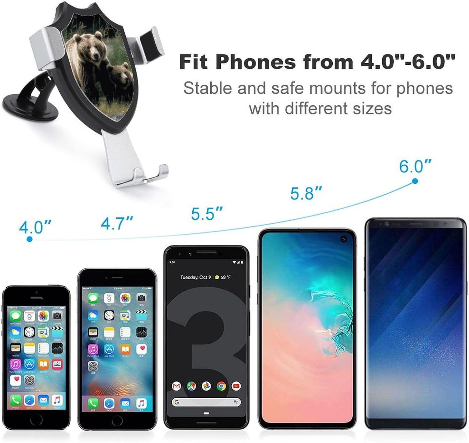 Shockproof Car Phone Holder Suction Cup & Metal Hook Universal Accessories Cute Bears Cell Phone Car Mount for Dashboard Windshield Air Vent Hands Free Cradle Stand for Smartphones image 3