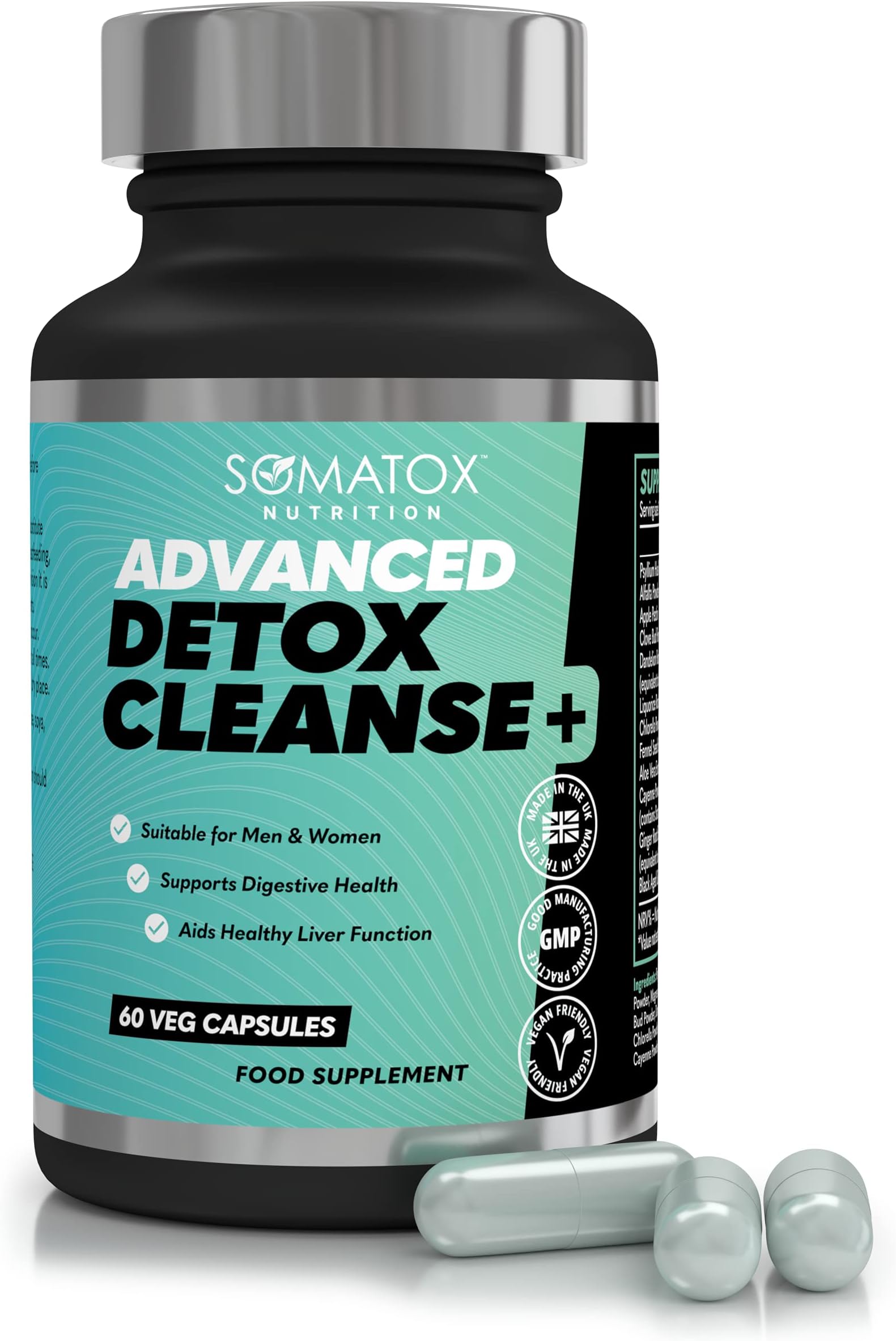 New Advanced Detox Cleanse Plus – Natural Colon & Liver Cleanse - Aids Digestive Health & Healthy Liver Function for Weight Loss & Health | Aloe Vera - 30 Day Vegan Capsules – Made UK GMP Certified