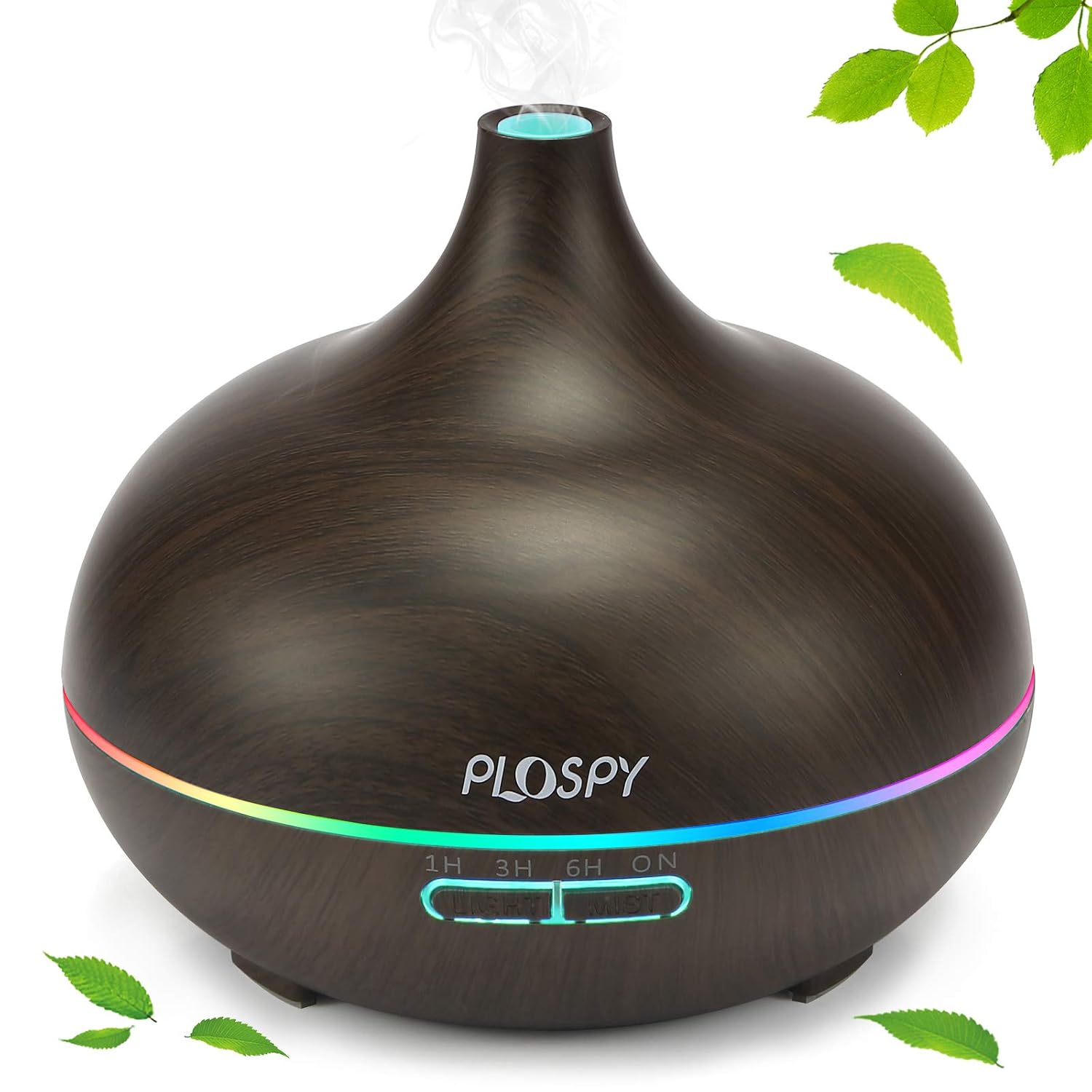 PLOSPY Essential Oil Diffusers, 550ml Cool Mist Ultrasonic Humidifier, Waterless Auto Off, Aromatherapy Diffuser with 4 Ti...