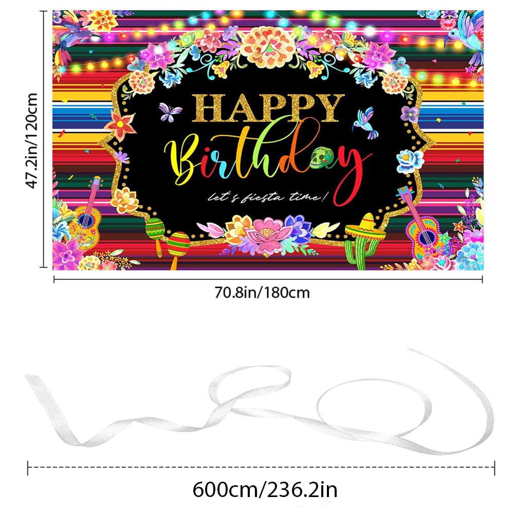 Mexican Fiesta Birthday Backdrop - 70.8x47.2 Inch Photography Background Banner
