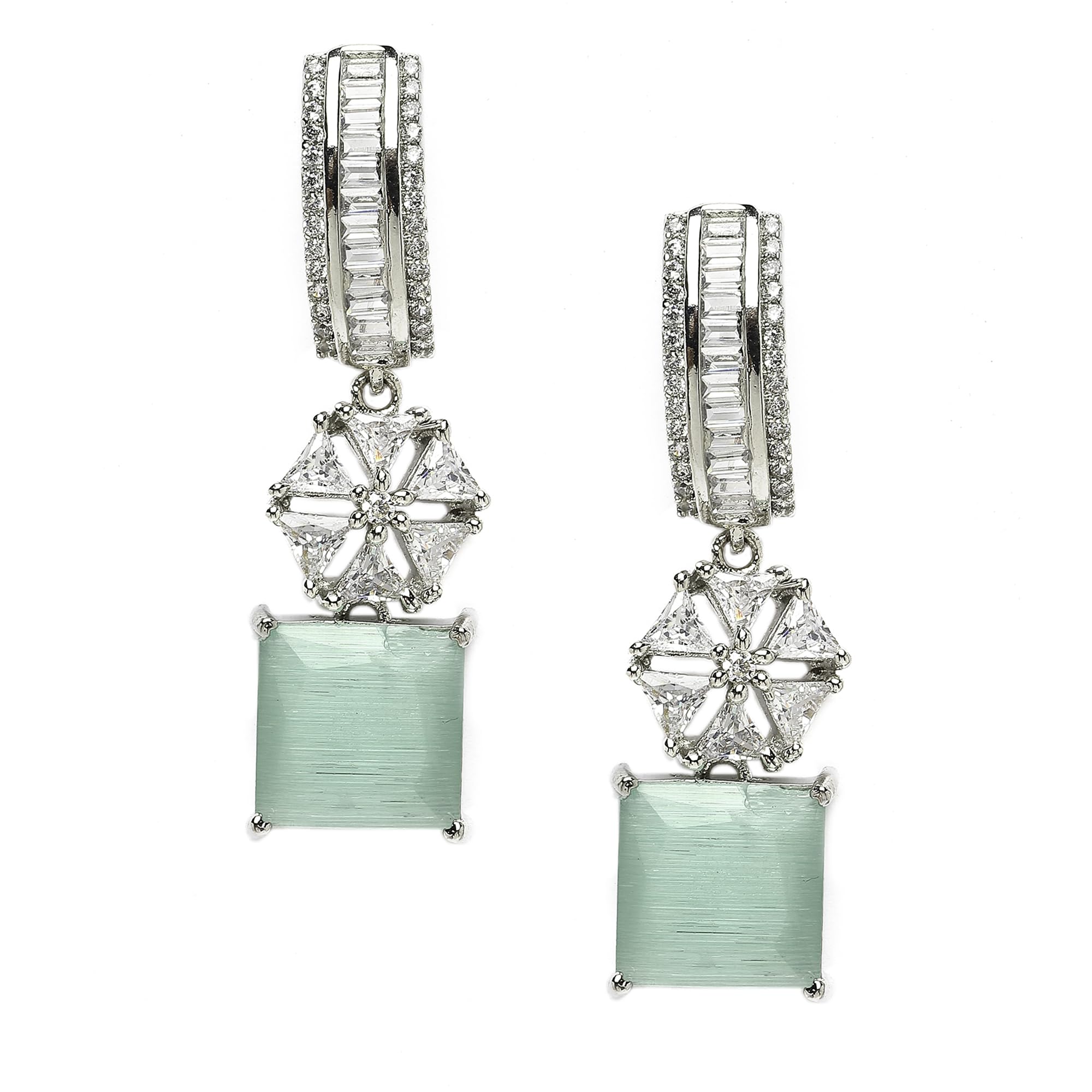See full amazon price history chart for ZENEME Rhodium-Plated American Diamond Studded Square & Floral Shaped Drop Earrings For Girls and Women (Sea Green) ZENEME Rhodium-Plated American Diamond Studded Square & Floral Shaped Drop Earrings For Girls and Women (Sea Green) (B0CGF6XHRT) Amazon Price History, Amazon Price Tracker