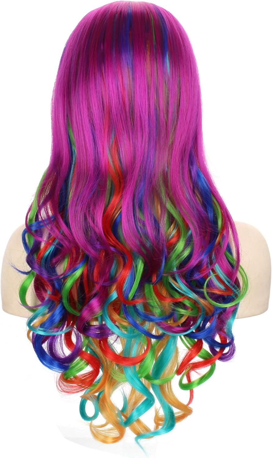OKVGO Long Curly Rainbow Wig for Women Ladies Cosplay Party Halloween Costume 27.6 inches Multicoloured II