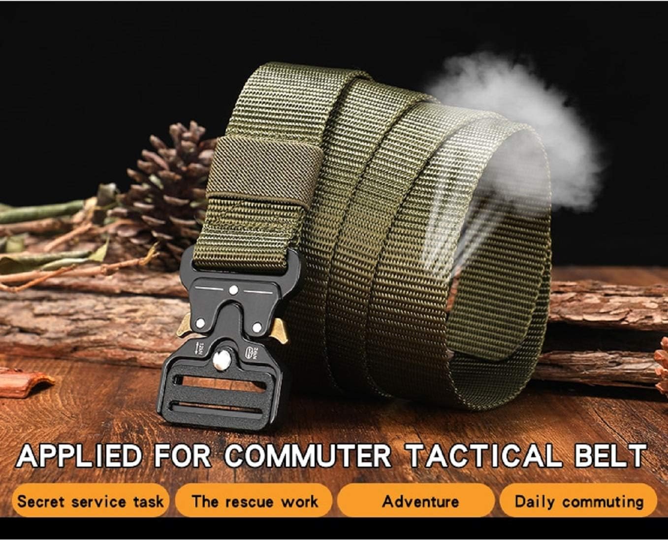 Contacts Unisex Nylon Belt (Black), Black & Green, Free Size