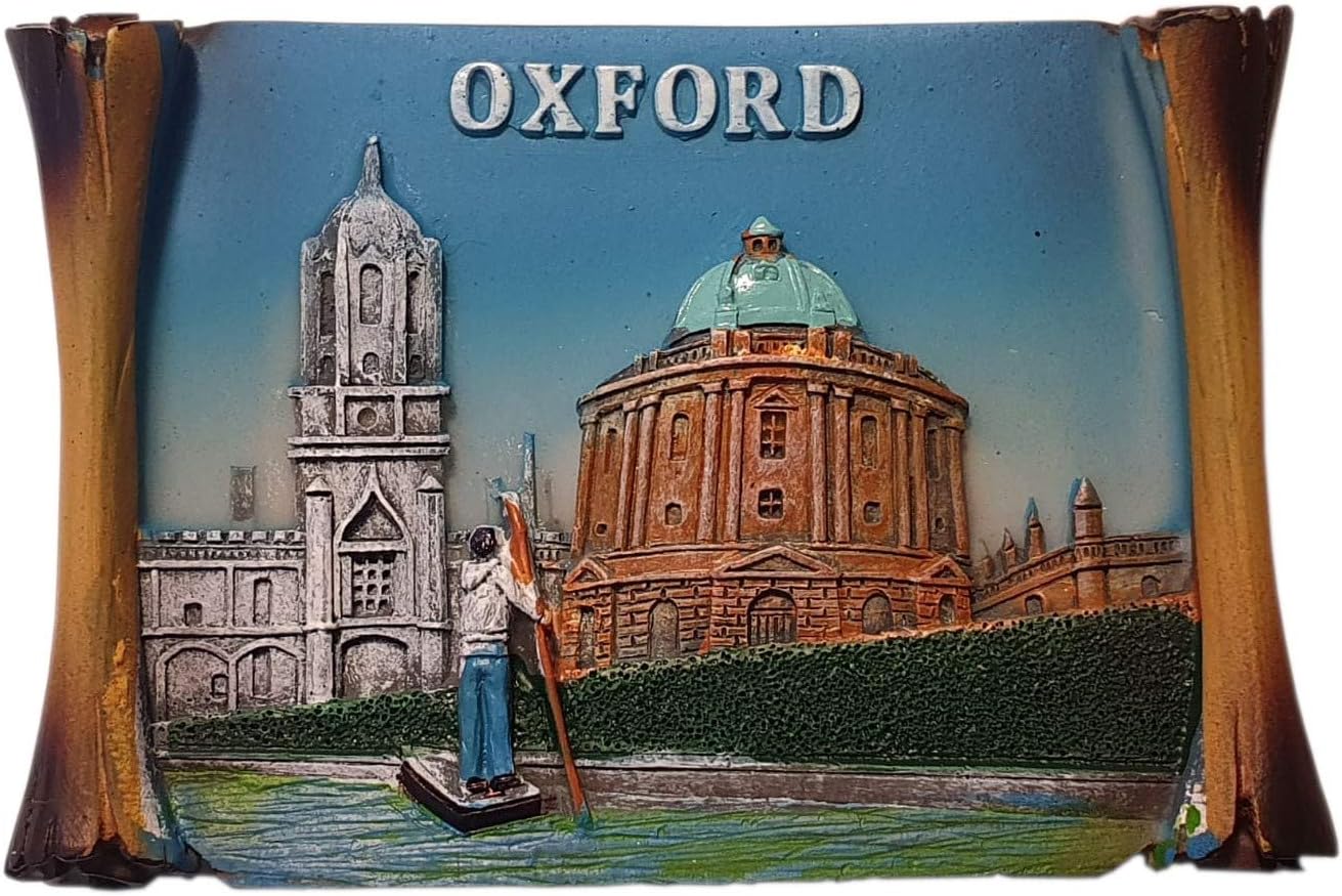Oxford Scroll Fridge Magnet - British UK University Town Souvenir for Tourists Enjoying the Castle, Prison, Radcliffe Camera, Bridge of Sighs and River Punting