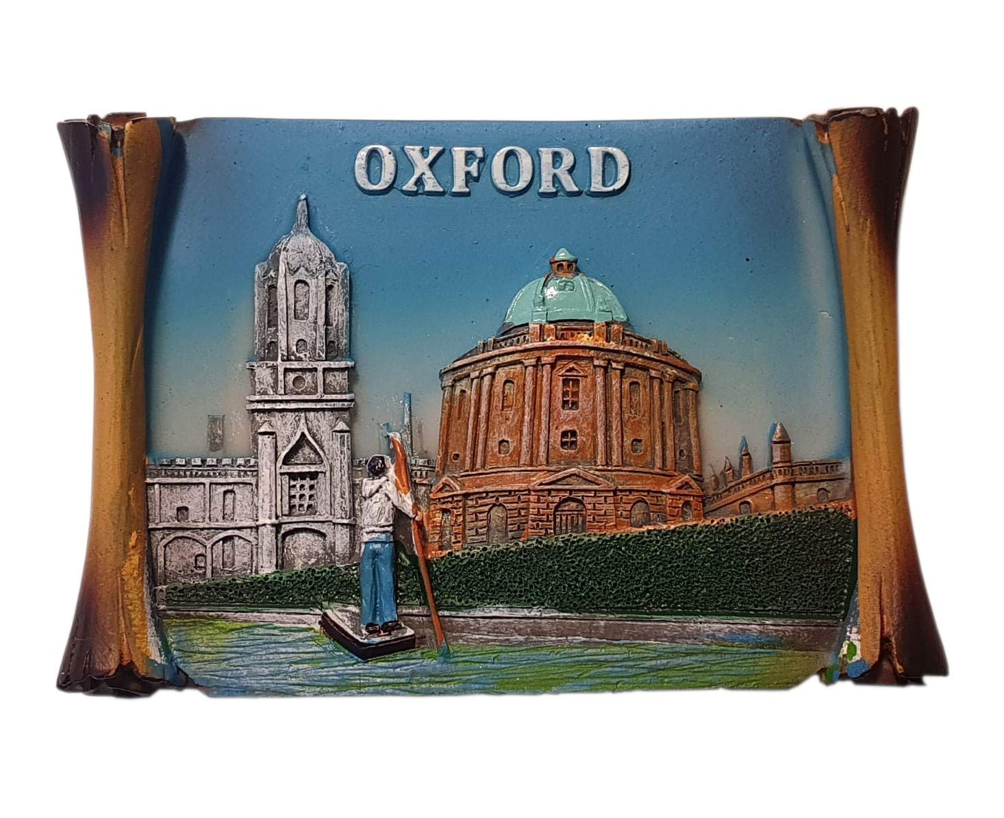 Thomas Benacci Multicolor Oxford Scroll Fridge Magnet - British Uk University Town Souvenir For Tourists Enjoying The Castle, Prison, Radcliffe Camera, Bridge Of Sighs And River Punting