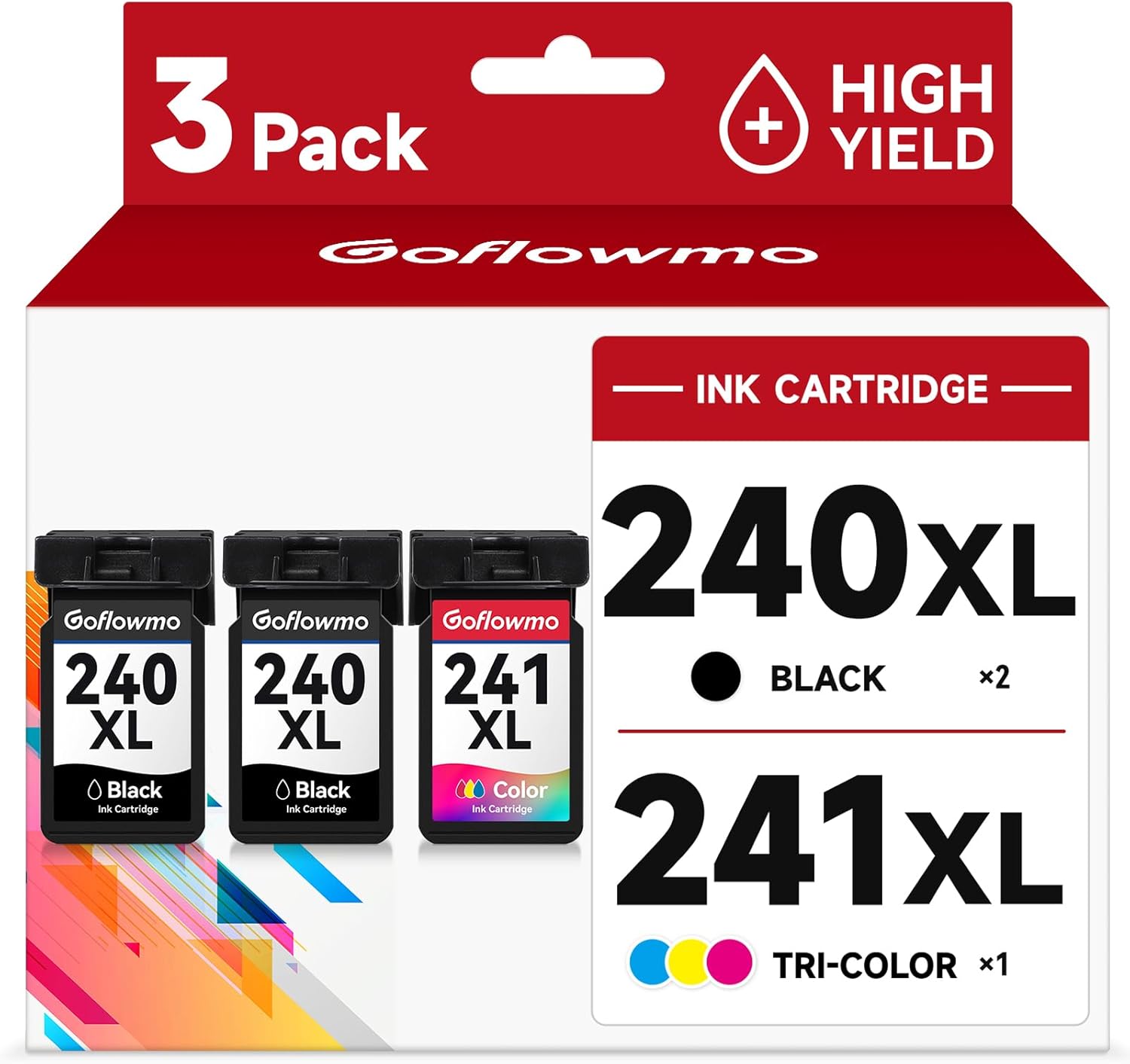 240XL 241XL Ink Cartridge Replacement for Canon 240XL Black 241XL Color for PIXMA MG3600 MG3620 MG2120 MG2220 MG3220 MG3520 MG3620 MG4120 TS5120 MX472 Printer Ink Cartridge(2 Black 1 Color, 3 Pack)