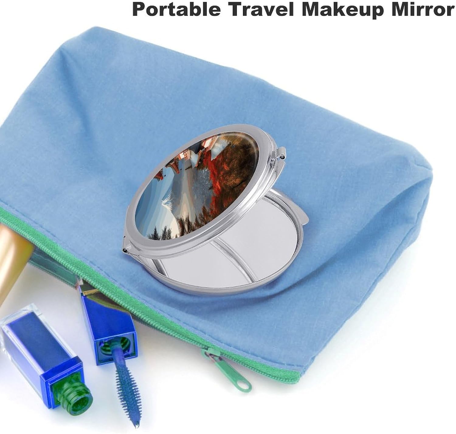 Japan Mount Fuji Landscape Portable Makeup Mirror, 180° Adjustable Design, Ladies Foldable Makeup Mirror image 3
